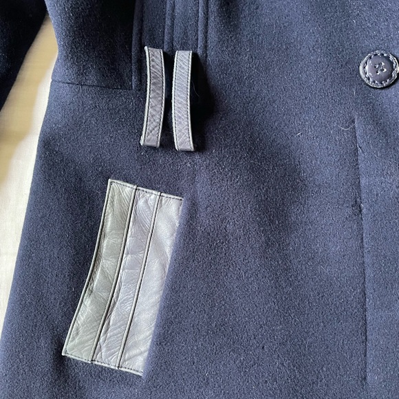 ❌Mackage Designer Navy Blue Belted Wool Coat - Picture 3 of 12